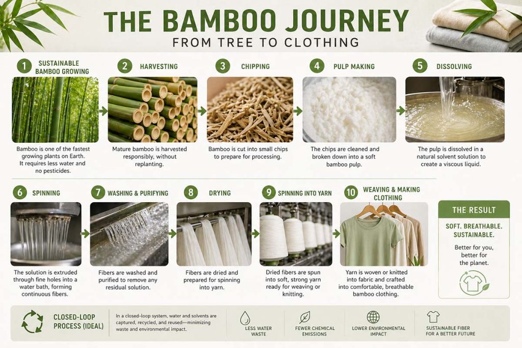 The bamboo production process from tree to clothing